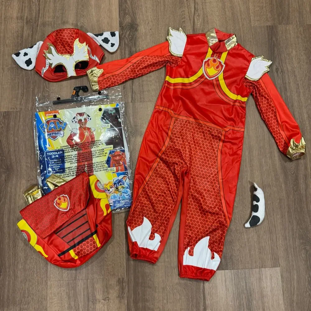 Paw Patrol Mighty Pup Charged Up Marshall Costume Toddler Kid Size 3-4 Light Up